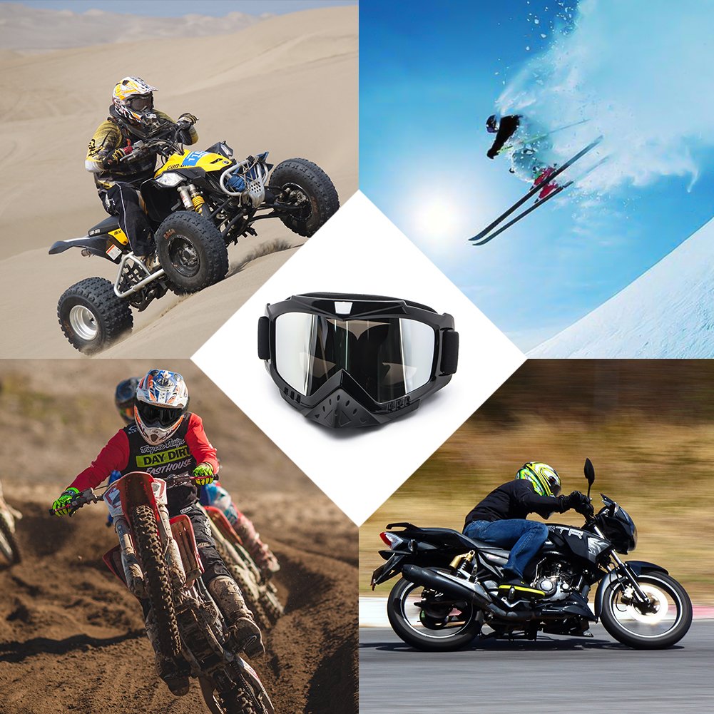 4-FQ Motorcycle Goggles Dirt Bike Goggles Bendable Anti UV Safety Snow Skiing Unisex Goggles Windproof Dustproof Scratch-Resistant Anti-fog Motocross Goggles(Color Sliver)