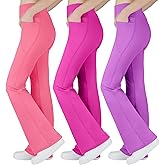 BIG ELEPHANT Girl's Flare Leggings with Pockets, Kids Bootcut Yoga Pants, High Waisted Bell Bottoms for Dance