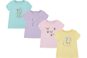 BTween Girls 4-Piece Summer Tops | Fashionable Short Sleeve T-Shirt | Casual Daily Shirt for Kids - Assorted Colors