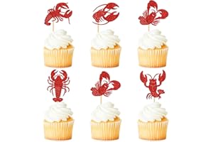 Keaziu 35 Pack Crawfish Cupcake Toppers Red Lobster Cupcake Picks Sea Animal Theme Baby Shower Kids Boy Girl Birthday Party Cake Decorations Supplies