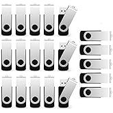 USB Flash Drive 2GB 20 Pack, Bulk USB 2.0 Flash Drives Thumb Drive Swivel Memory Stick Jump Drive Pen Drive, Black, 2 GB, 20 Pieces