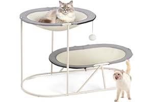 Erinnyees 2-Tier Elevated Cat Bed with Removable Cat Hammock, Steel Frame and Triangular Base, Breathable Oxford and Mesh Pet Furniture for Indoor & Outdoor Use