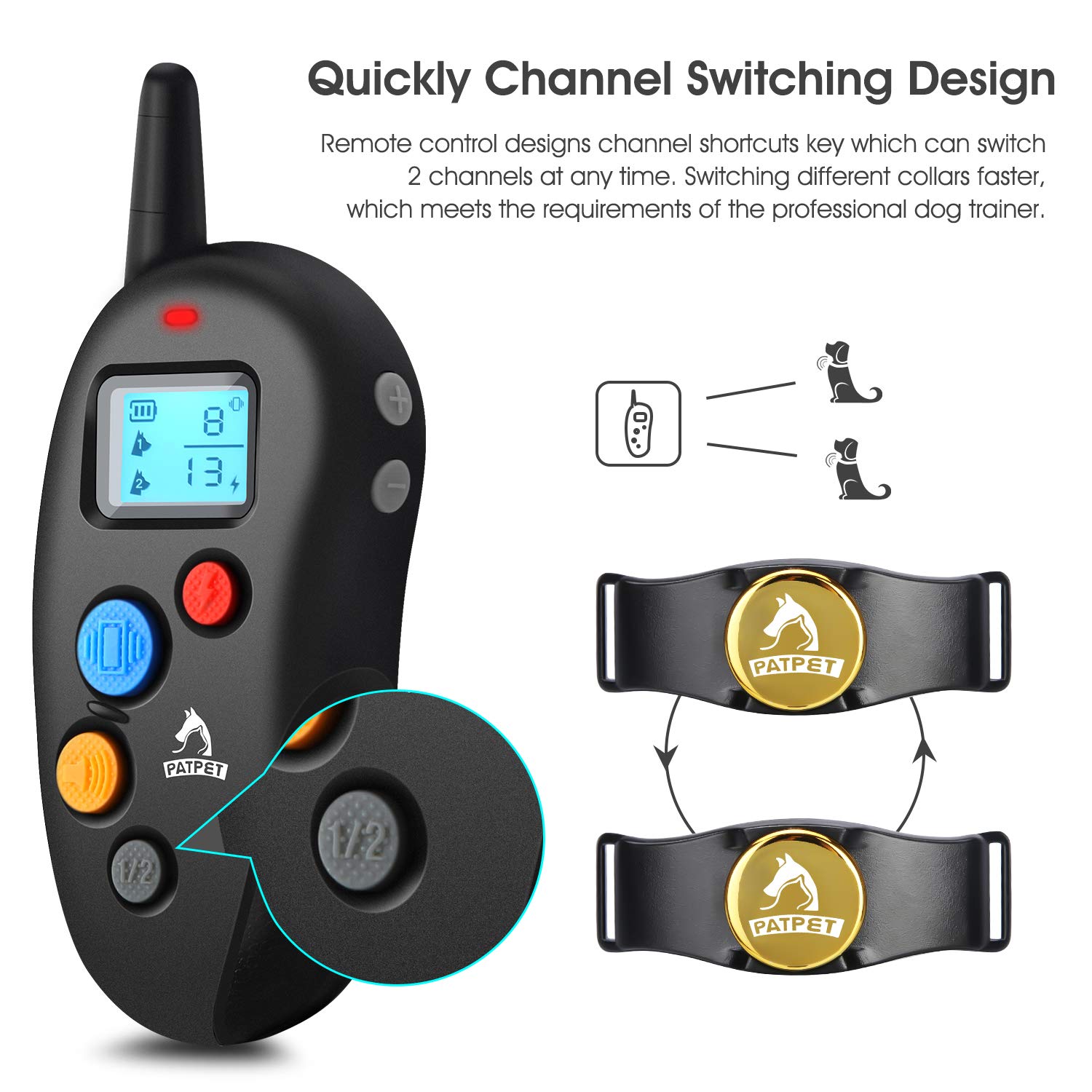 3 Modes Beep/Vibration/Shock E Collar for All Sizes Dogs Blind Operation& Mute Buttons Design