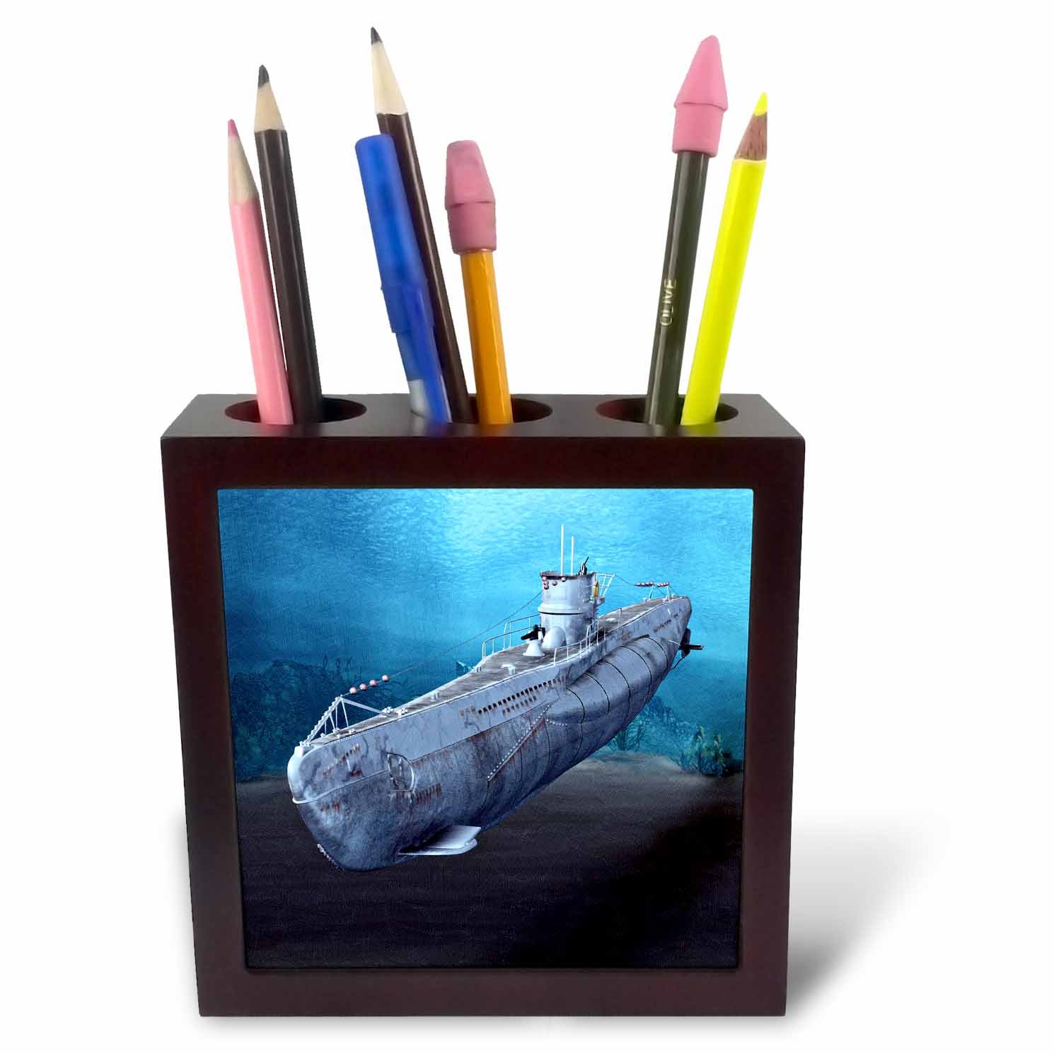 3dRose Military Submarine-Tile Pen Holder, 5-Inch (Ph_62982_1)