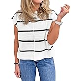 Saodimallsu Womens Cap Sleeve Tank Tops Striped Crew Neck Casual Loose Fit Spring Summer Pullover Knit Sweater Vest
