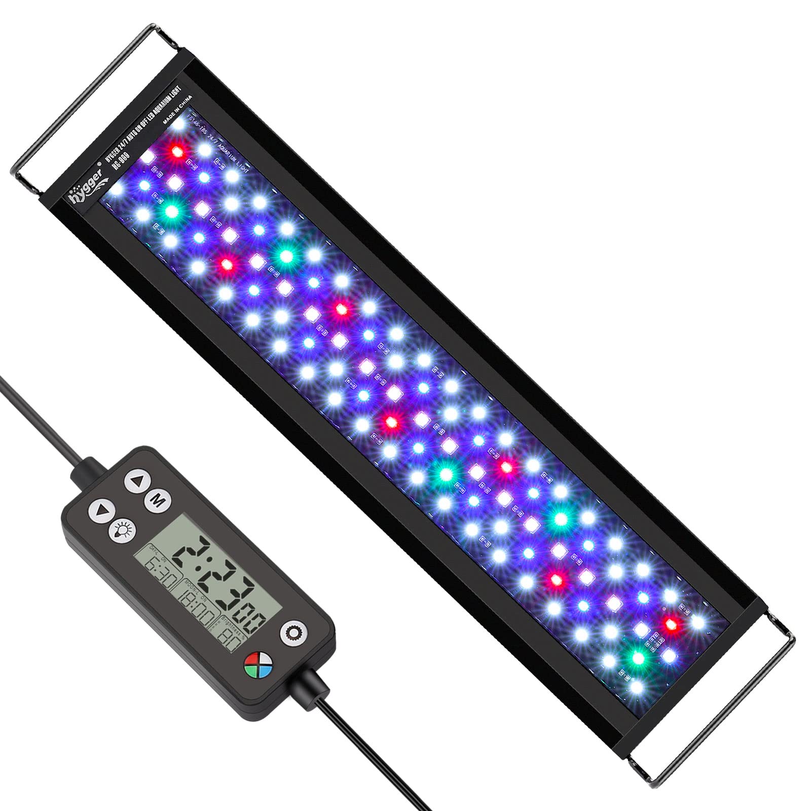 hygger Aquarium Light, Auto On Off LED Aquarium Light, Full Spectrum Fish Tank Light with LCD Monitor, 42W 24/7 Lighting Cycle, 7 Colors, Adjustable Timer,3 Modes for 121-137cm Planted Tank