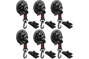 Vashly Heavy Duty Suction Cup 6 Pcs Strong Suction Cups with Hooks and 6 Pcs Tarp Clips Deavy Duty Lock Grip for Car Awning Boat Camping