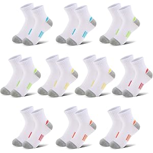 Comfoex Boys Cotton Socks 10 Pairs Quarter Athletic Socks for Boys Little Kids Age 4-7 7-10 Years Old