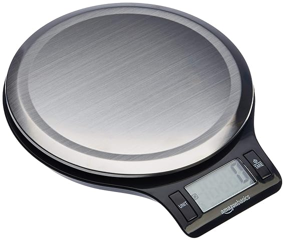AmazonBasics Stainless Steel Digital Kitchen Scale with LCD Display (Batteries Included) , 5Kg (Black)