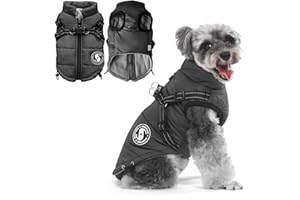showyond Small Dog Winter Coat with Harness Outdoor Waterproof Dogs Sport Vest Warm Dog Jacket for Puppy Small Medium Large D