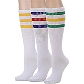 Leotruny Knee High Tube Socks: Over the Calf Socks for Women and Men - Retro Striped Athletic Socks