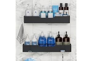 Hoenart Shower Caddy, Large Adhesive Shower Caddy Shelf, Bathroom Shower Organizer, Shower Shelves for Inside Shower, Drill-Free, Quick-Dry, Rustproof Stainless Steel Shower Storage, Black, 2 Pack