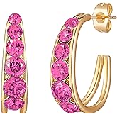 EVEVIC Austrian Crystal Open Half Hoop Chunky Gold Earrings for Women 14K Gold Plated Hypoallergenic Jewelry Gift