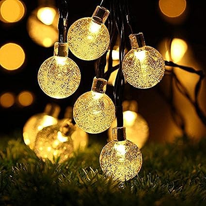 OxyLED Solar Lichterkette Außen,60 LED Lichterkette Außenbeleuchtung Solar Garten Lichterkette Kristall Kugel Beleuchtung Was