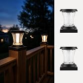 OPOIRA Glass Solar Post Cap Lights, 4 Ambient Lighting Modes, 2 Pack | Real Glass, Outdoor Waterproof, Warm White, Breathing, Amber &amp; Flickering Flame, Fence, Deck, 4x4 Wood &amp; Vinyl Posts