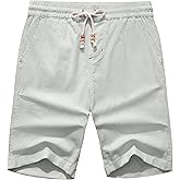 Janmid Men's Linen Shorts Casual Elastic Waist Drawstring Summer Beach Shorts