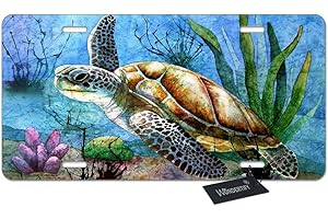 Wondertify License Plate Sea Turtle Lonely Swim Oil Painting in Ocean Decorative Car Front License Plate,Vanity Tag,Metal Car Plate,Aluminum Novelty License Plate,6 X 12 Inch (4 Holes)