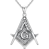 LELOUCHY Masonic Necklace 925 Sterling Silver Freemasonry Symbol Masonic Gift Free and Accepted Masons Pendant Jewelry for Men Women