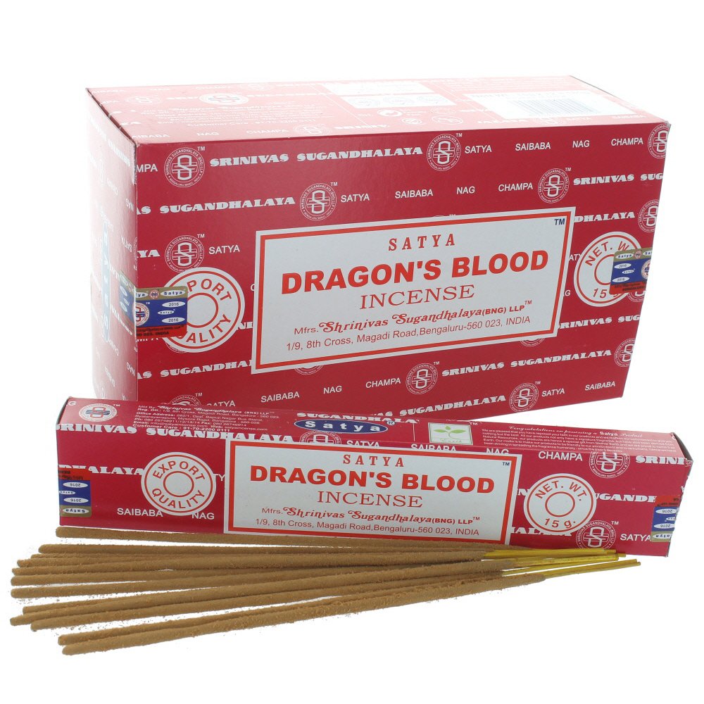 3 X Dragons Blood Satya Nag Champa Incense Sticks Packs 15g with Souvenir Badge by Sterling Effectz