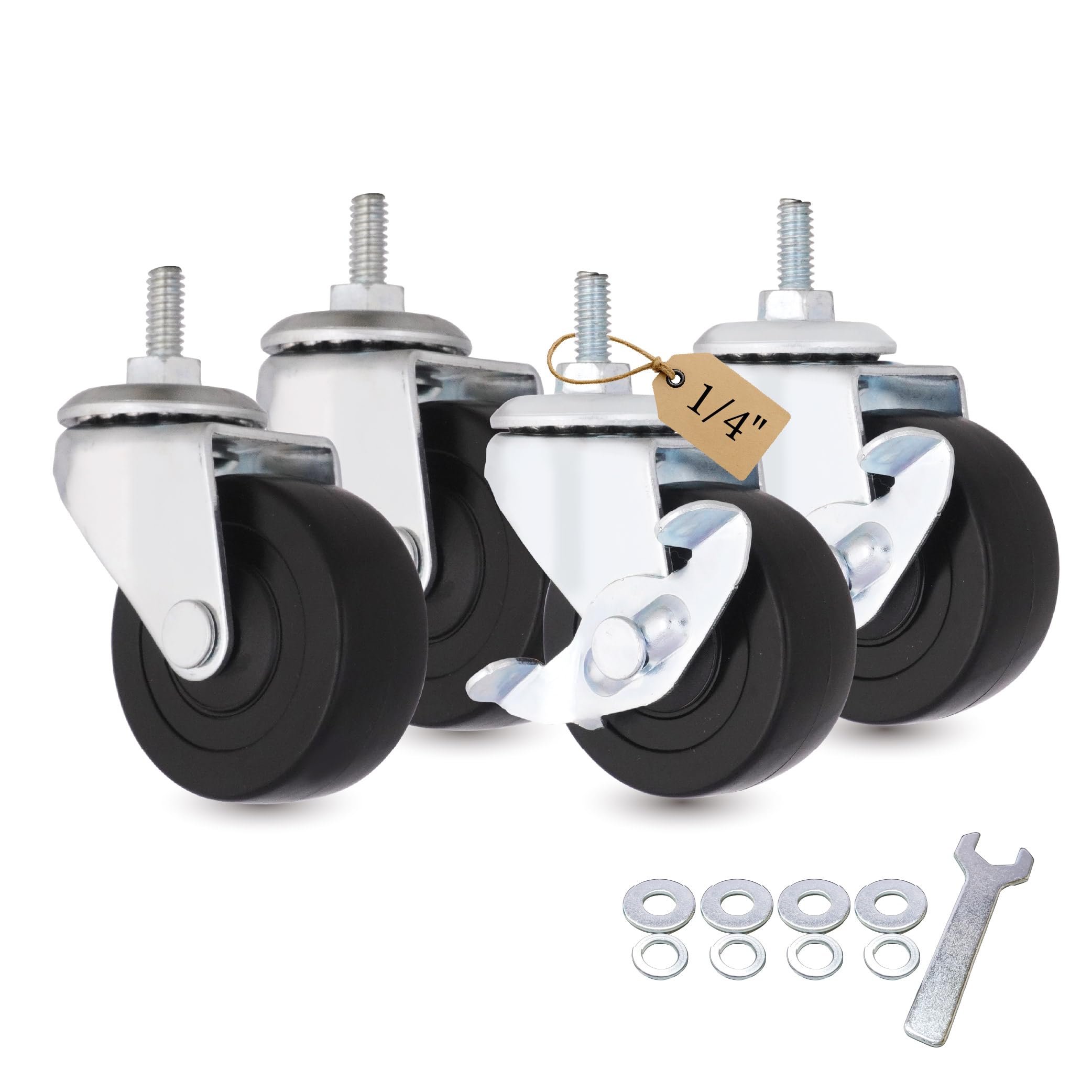 Photo 1 of 2 Inch Caster Wheels, 1/4 Inch Threaded Stem Swivel Casters with Brake, Quiet Rolling PVC Wheels for Furniture, Small Trolley, Utility Cart and Cabinet (Pack of 4 by AXL)