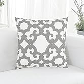 HWY 50 Grey Gray Decorative Throw Pillow Covers 18x18 Inch (1 Piece), Embroidered Cotton Farmhouse Cushion Cover Pillow Case for Sofa Couch Living Room Bed, Geometric