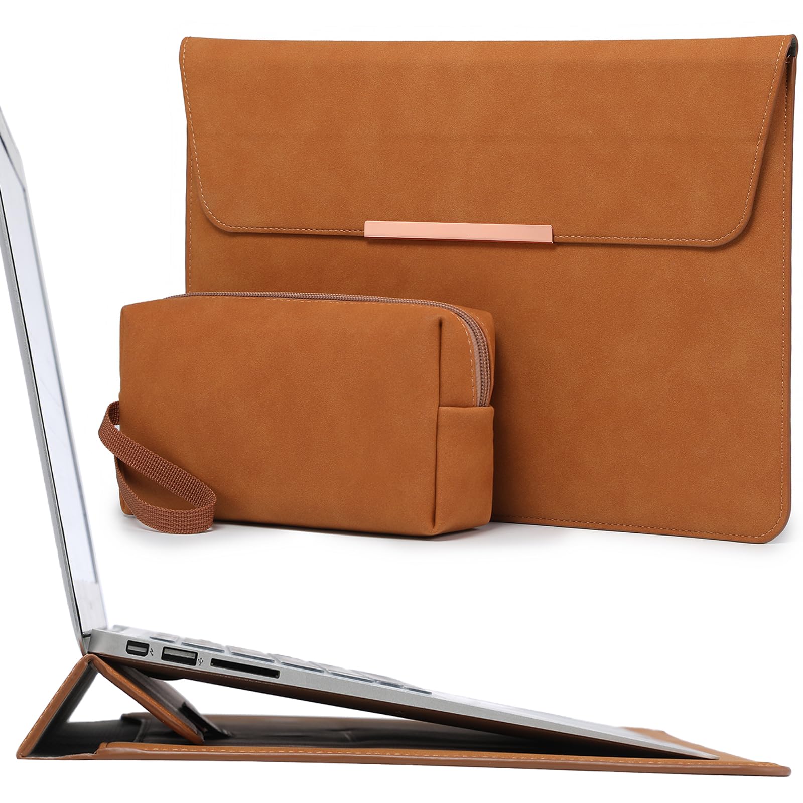 HYZUO 13.3-14 Inch Laptop Case Sleeve with Stand for MacBook Pro 14 M5/M4/M3/M2/M1 A3426 A3427 2026-2021, MacBook Air/Pro 13.3, 13.8-13.5 Surface Laptop, HP Spectre X360 13/14, Brown(Smiley)