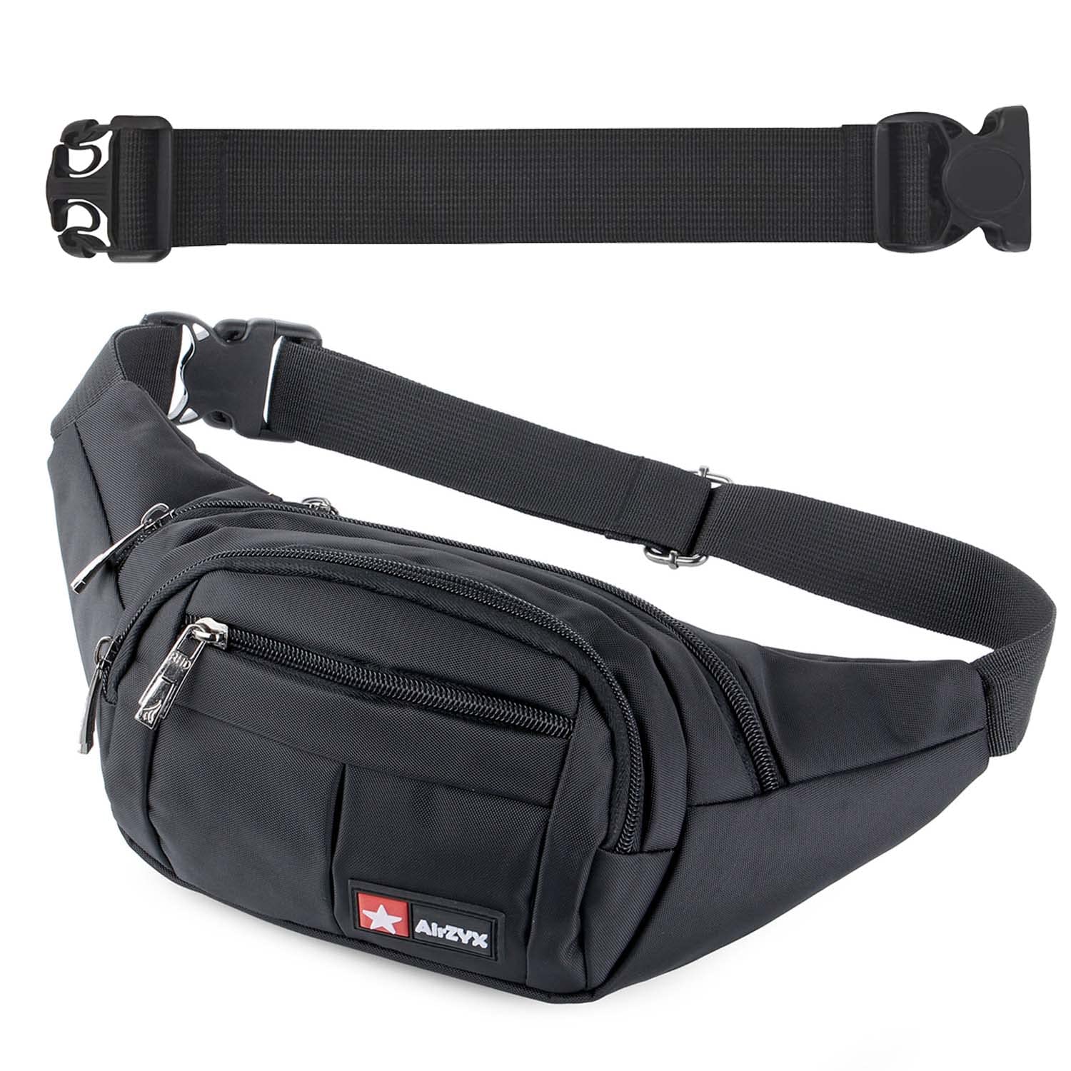 Bumbags and Fanny Packs for Running Hiking Waist Bag Outdoor Sport Hiking Waistpack for Men Women (Black-Ex-Belt)