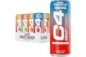 Cellucor C4 Smart Energy Drinks Variety Pack, Sugar Free Performance Fuel & Nootropic Brain Booster, Coffee Substitute or Alternative, 4 Flavor Tropical Oasis Variety 12 Pack