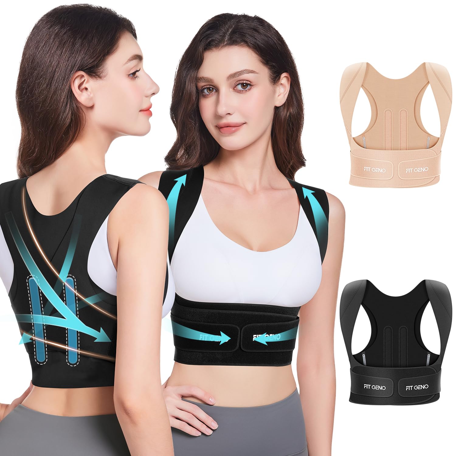 Photo 1 of Fit Geno Posture Corrector for Women Invisilite: Invisible Lightweight Back Brace for Neck Shoulder & Upper Back Pain Relief - Improve Posture Correct Hunchback Slouching Under Clothes Small/Medium