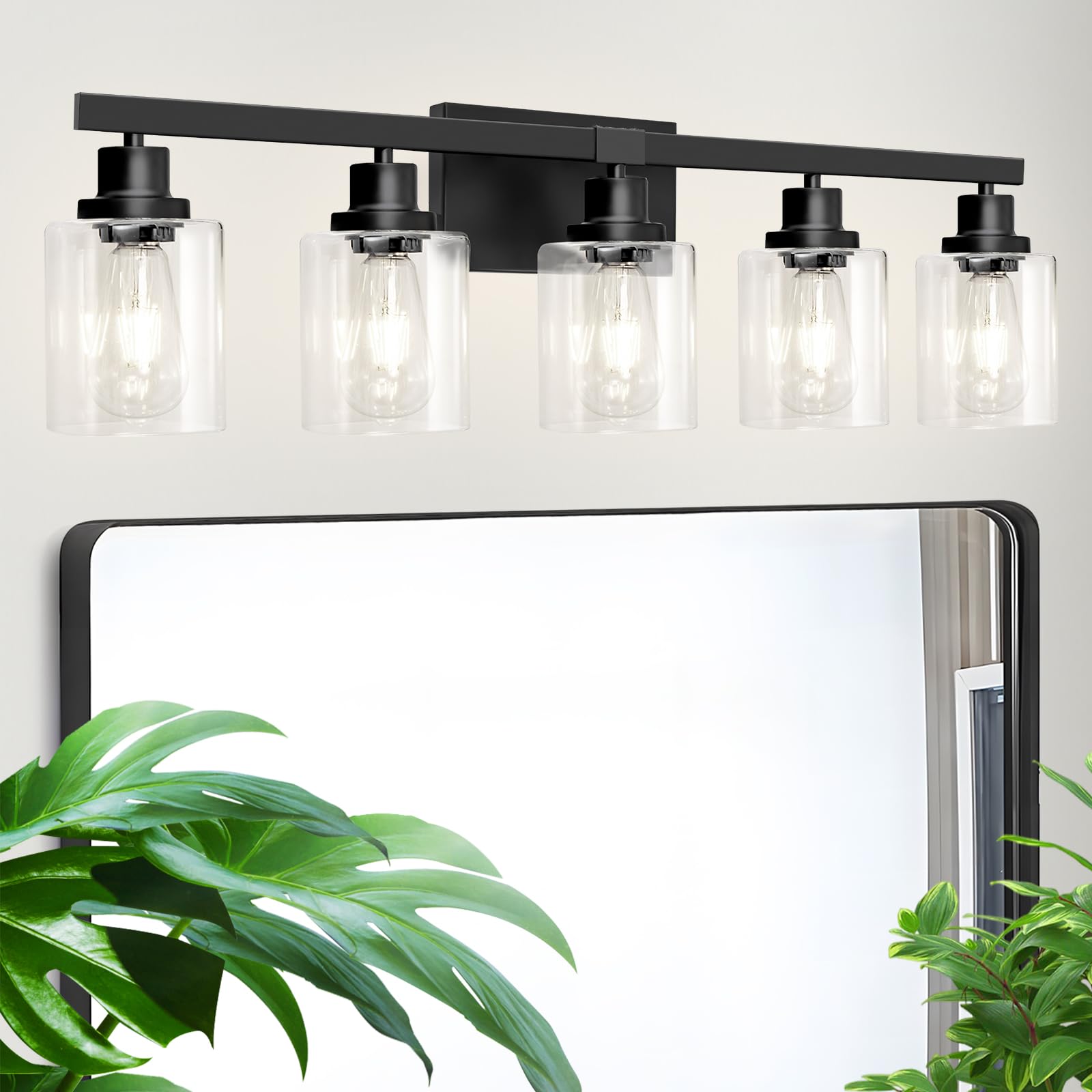 Photo 1 of *LIGHTS ONLY* DIKAIDA Bathroom Vanity Light, 5-Light Vanity Light Fixture Over Mirror for Bathroom, 30" Wall Light Fixture, Wall Sconces with Square Clear Glass Shade for Mirror Bedroom