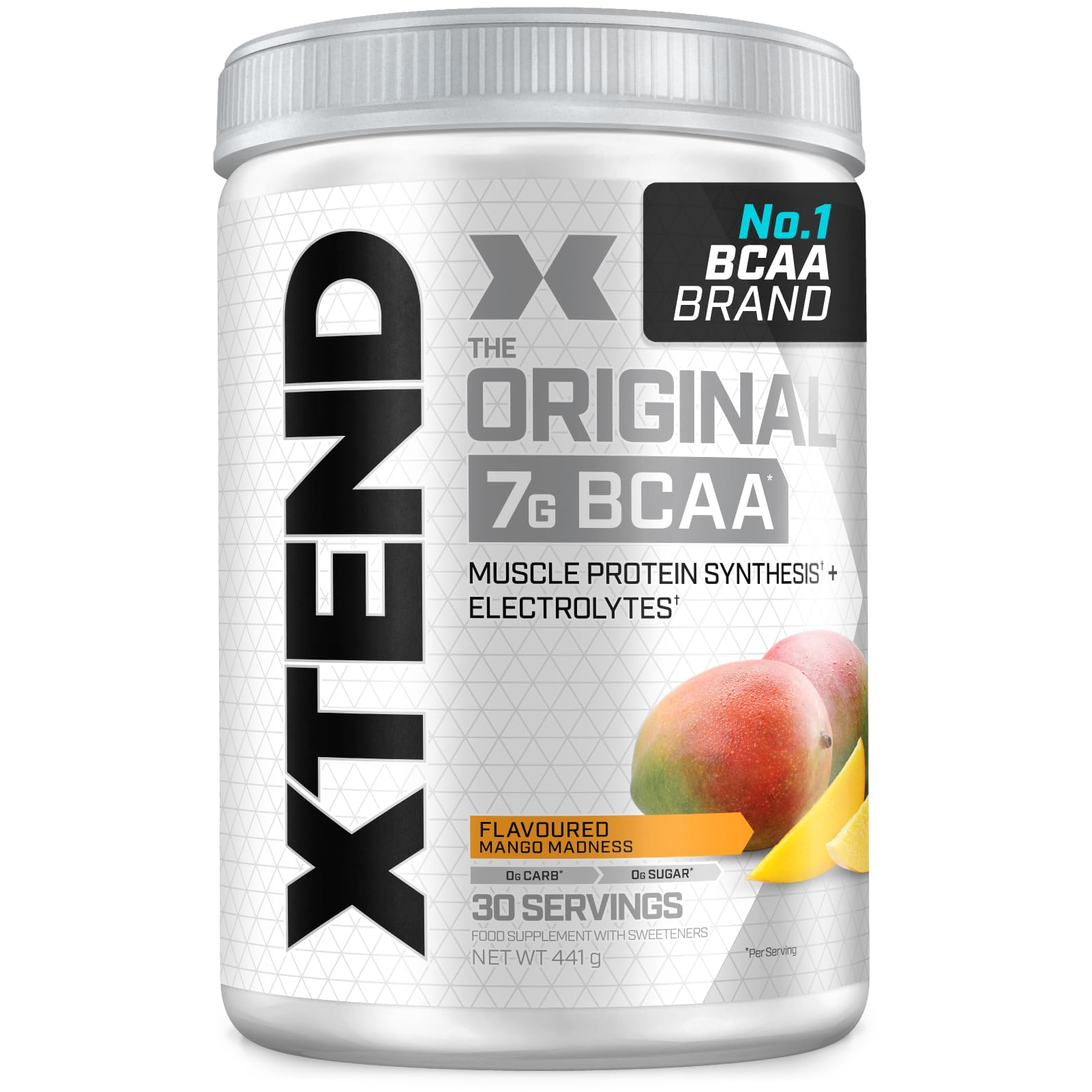 XTEND Original BCAA Powder Mango Madness 30 Servings | 7g BCAAs Per Serving | Sugar Free Branched Chain Amino Acids and Electrolytes Powder for Post Workout Muscle Recovery and Hydration