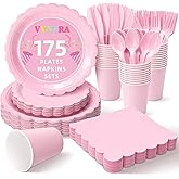 Vyntra 175 Pcs Pink Valentines Disposable Paper Plates and Napkins Set for 25, 9" Dinner Plates & 7" Dessert Plates, Tableware for Baby Shower, Bridal Shower, Birthday, Party