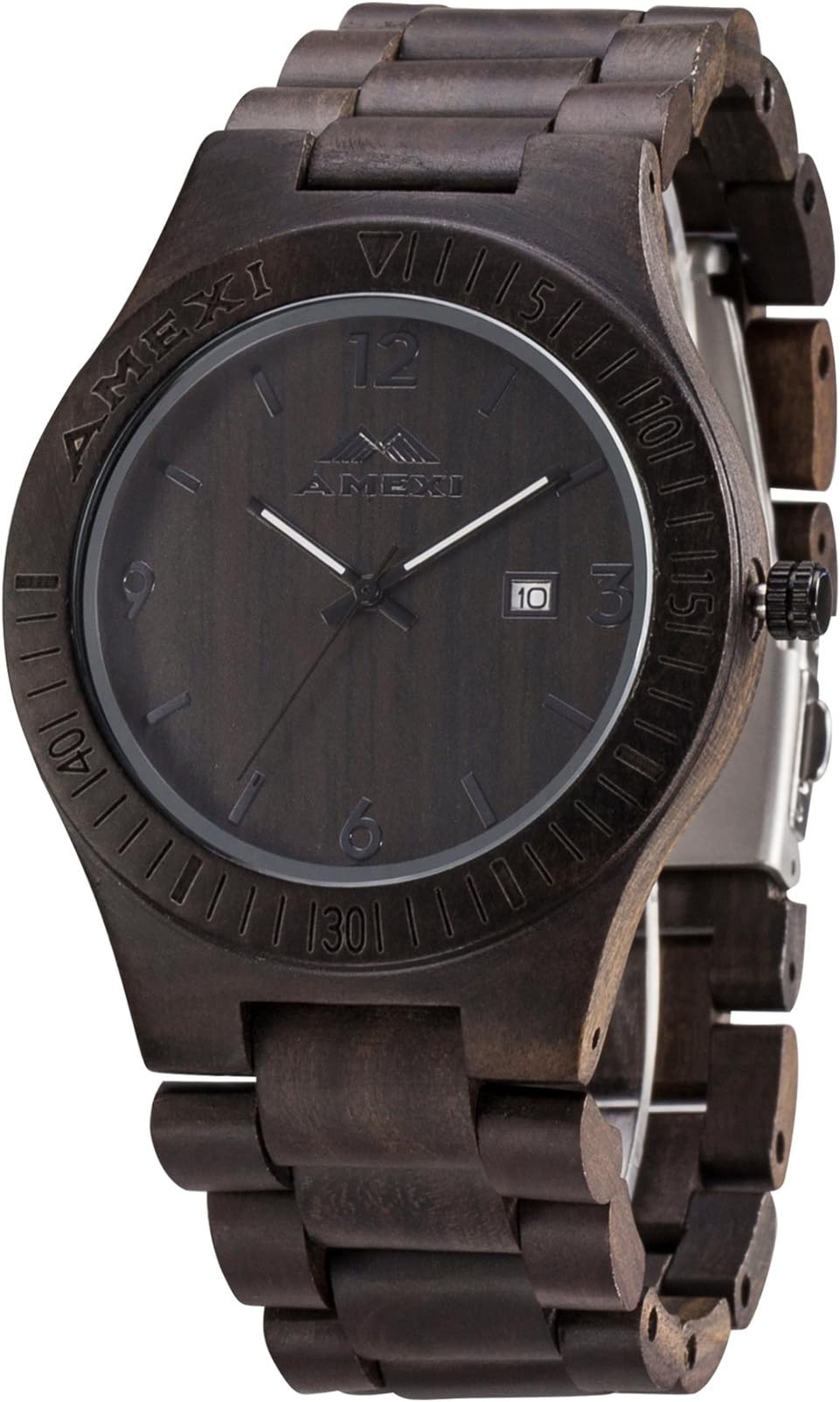 Amexi Wooden Watches Men Analog Quartz Movement with Wooden Band, Date Display