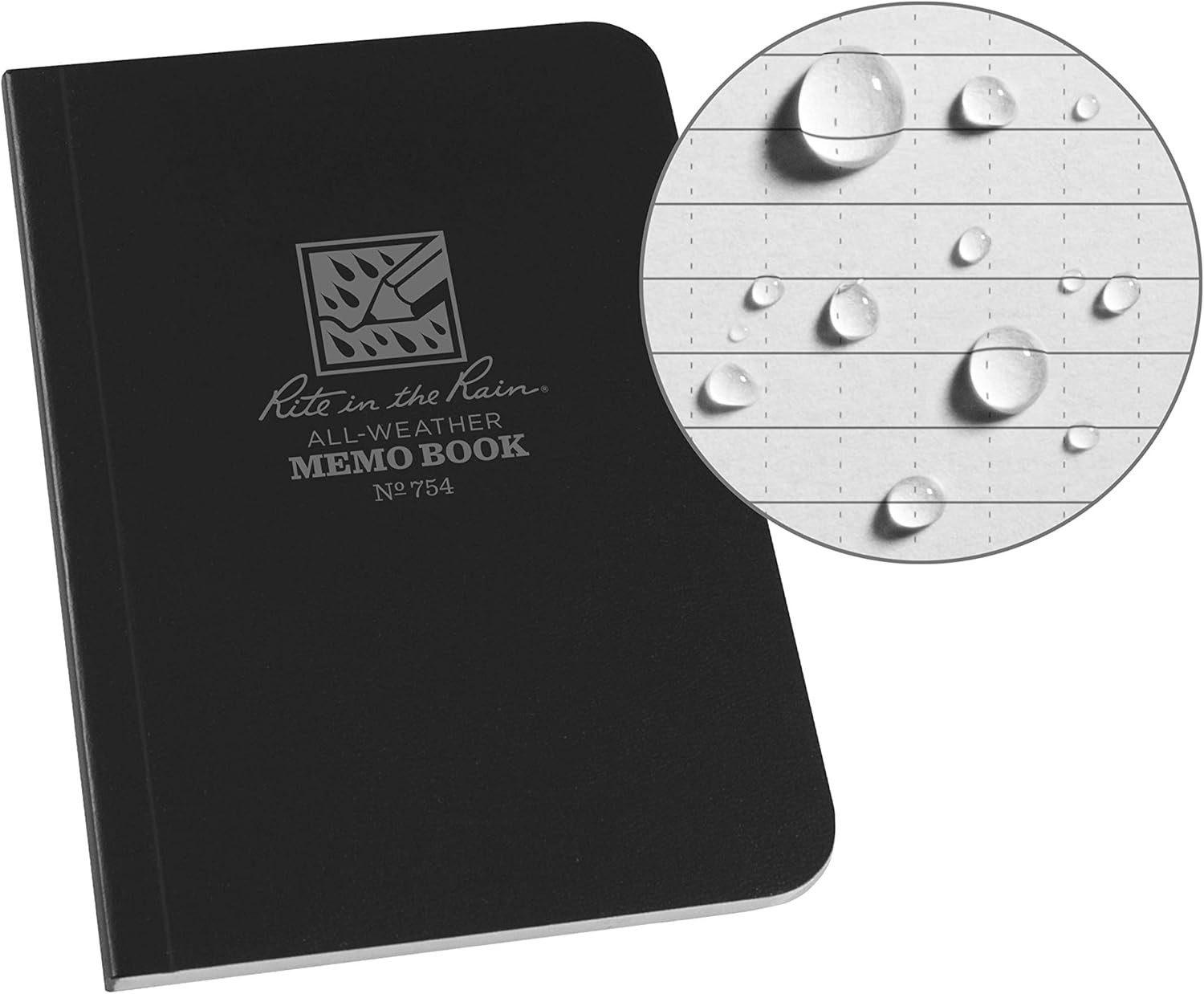 Rite In The Rain Waterproof Field Flex Memo Notepad Black Perfect Bound Grey Paper 112 pages 56 Sheets Imp & Metric Rulers Conversion table & Map Scale 3½ X 5- Inch Resists Oil & Grease Mud & Grime