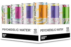 PSYCHEDELIC WATER Mood Enhancing Relaxation Drink - Calming Kava Drink - Mucuna Pruriens - Stevia - Gluten Free - Low Calorie - Non Alcoholic Mocktails - Variety Pack - 12 Cans