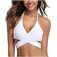 SHEKINI Womens Push Up Bikini Top Halter Bandage Bathing Suits Tops Criss Cross Swimsuits Top Only