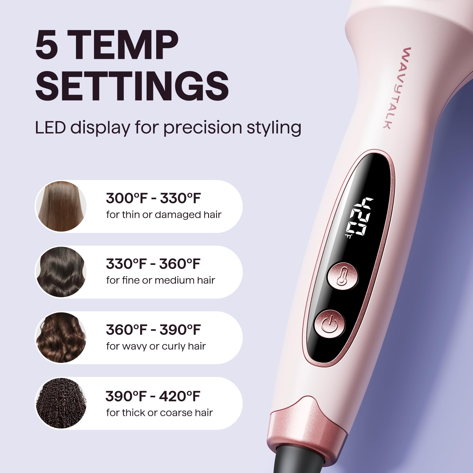 Wavytalk Thermal Brush, Blowout Boost 1.5 inch Heated Round Brush for Blowout Look, Dual Voltage, Pink, Sakura, Tourmaline Ceramic, Negative Ion Technology, 5 Temperature Settings, Less Damage