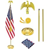 SENZHIYI Indoor Stainless Steel Flag Pole Kit with Golden Eagle Topper,1p | 6-8ft Commercial Indoor Flagpole with Embroidered US Flag, Heavy Base for Home Office Government Department,Golden 1 Pack
