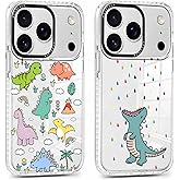RUMDEY 2 Pack Cute Clear Cartoon Animals Dinosaur Phone Case for iPhone 17 Pro 6.3", Aesthetic Trendy Pattern Print Soft Slim Fashion Protective Shockproof TPU Bumper Cover for Women Girls
