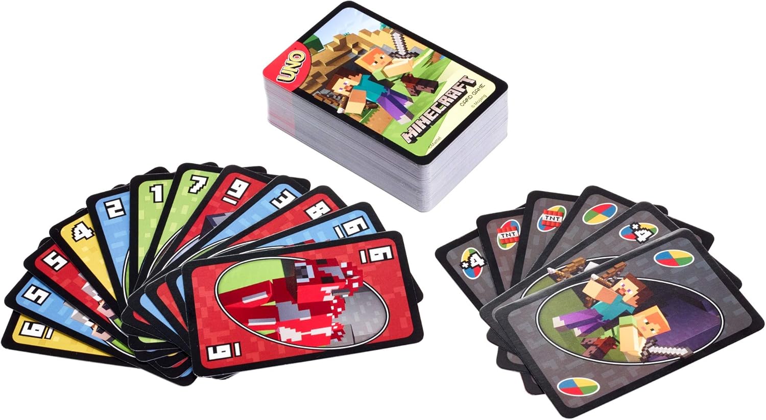 Mattel Games UNO Minecraft Card Game, Now UNO fun includes the world of Minecraft, Multicolor, Basic Pack: Toys & Games