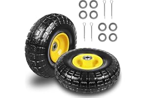 Jack Boss 10 Inch Soild Rubber Dolly Tire Wheels, 4.10/3.50-4" Tire and Wheel Flat Free for Garden Carts, 5/8" Bearings,2.1" Offset Hub for Hand Truck, Gorilla Cart, Wheelbarrow Metal (2 Packs)