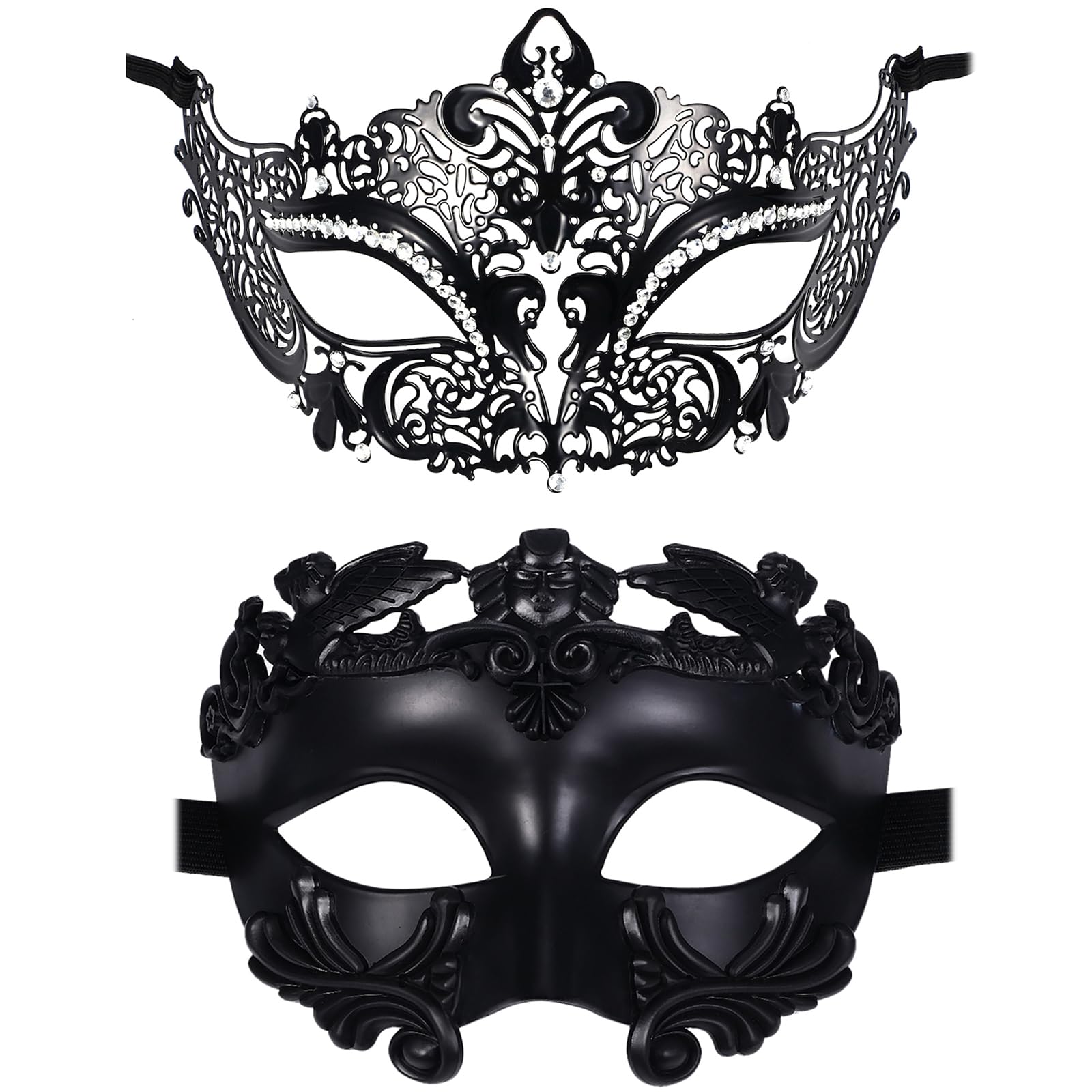 vtrem 2 Pcs Masquerade Mask for Couple Black Roman Greek Mythological Ventian Women Men Ball Mask For Party Cosplay Halloween