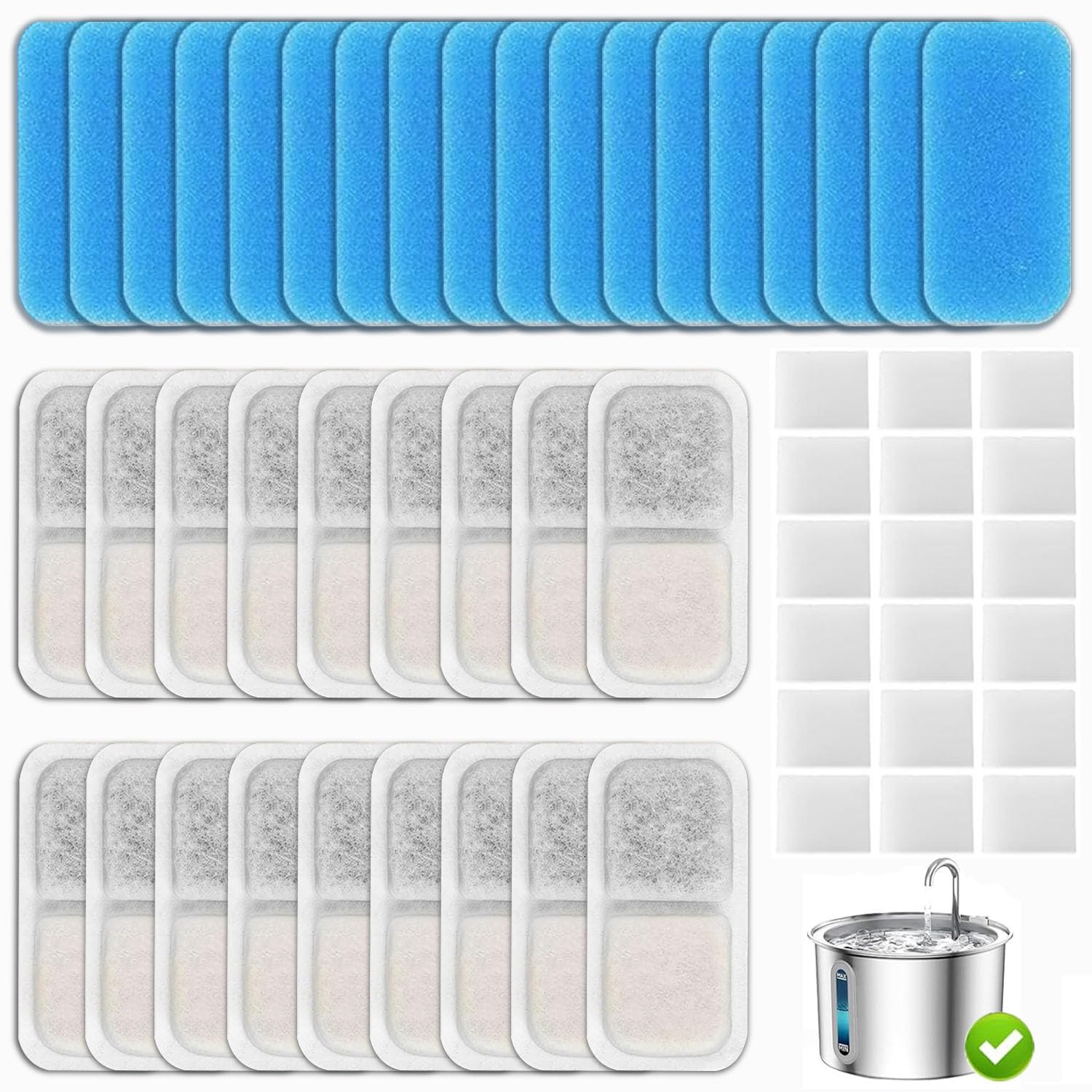 Photo 1 of 12 Set Cat Fountain Replacement Filters Compatible with oneisall PWF-001 2L/67oz Stainless Steel Pet Water Fountain Filters with Replacement Pre-Filter Pump Sponges