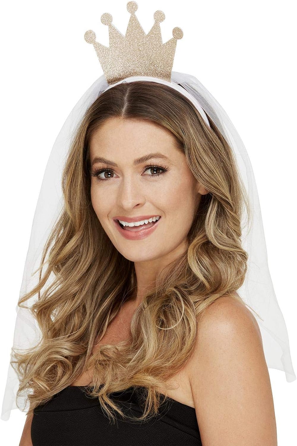 Smiffys Bride to Be Headband with Gold Crown & Veil, Hen & Stag Night Fancy Dress, Hen Party Dress Up Hen & stag/adult items