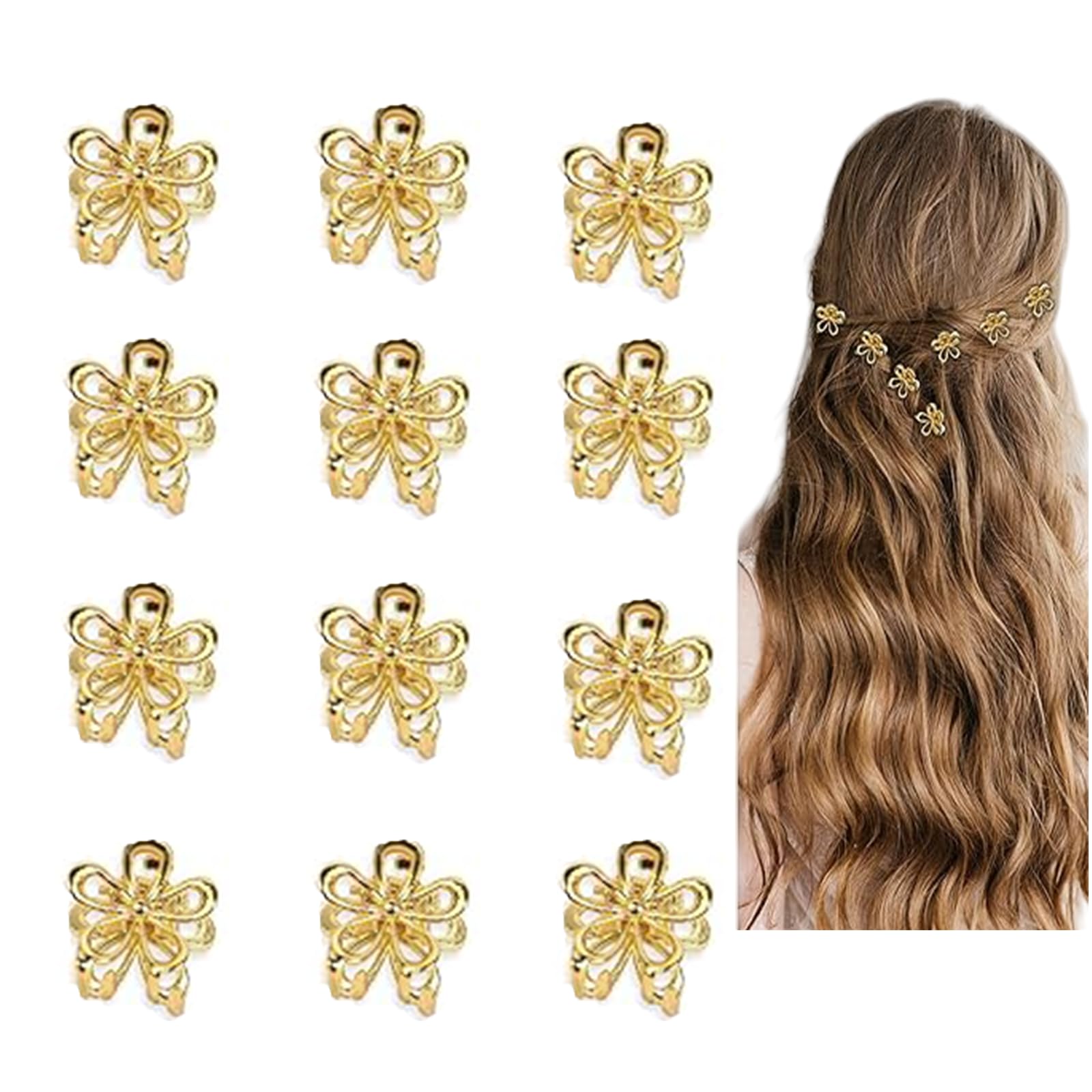 YFelomatric 12pc Mini Gold Geometric Floral Hair Clips for Girls & Women, Pack of 12
