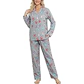 ENJOYNIGHT Womens Cotton Flannel Pajamas Set Plaid Button Pjs Long Sleeve Sleepwear