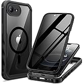 seacosmo for iPhone 16e Case, Full Body Bumper with Built-in 9H Tempered Glass Privacy Screen Protector and Camera Lens Protection, Compatible with MagSafe, Shockproof 16 e Phone Case, 6.1", Black
