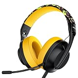 WIRWTRU S30 Gaming Headset with Microphone,198g Lightweight Design, Wired Gaming Headphones for Xbox, Xbox Series X|S, PS5, PS4, Switch, PC, Noise Cancelling Mic, Soft Earmuffs (Yellow)