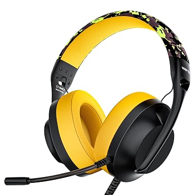 WIRWTRU S30 Gaming Headset with Microphone,198g Lightweight Design, Wired Gaming Headphones for Xbox, Xbox Series X|S, PS5, PS4, Switch, PC, Noise Cancelling Mic, Soft Earmuffs (Yellow)