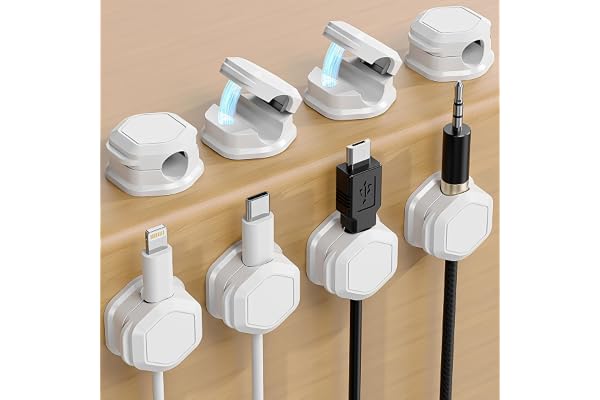 TINGHUI 8 Pack Cord Holder - Cord Organizer - Magnetic Cable Clips - Cord Organizer for Desk, Nightstand, Phone Charger, Comp